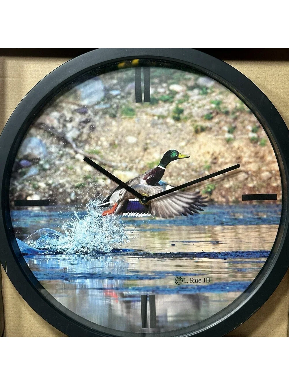 New! AIM Hunting 14” Diameter  Wall Clock~ Mallard Duck by L. RUE III ~ RARE